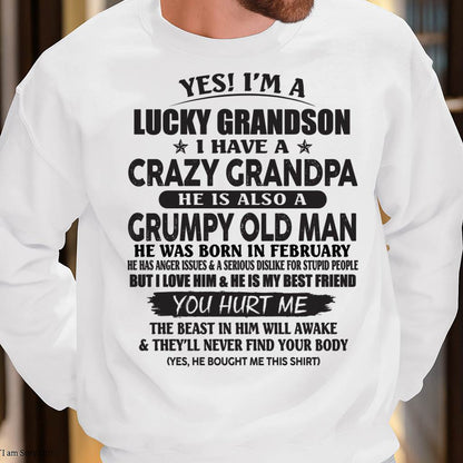 FEBRUARY - LUCKY GRANDSON OF CRAZY GRANDPA -  PERFECT GIFT FROM GRANDPA - ntnt02 (SKU12-145-02)