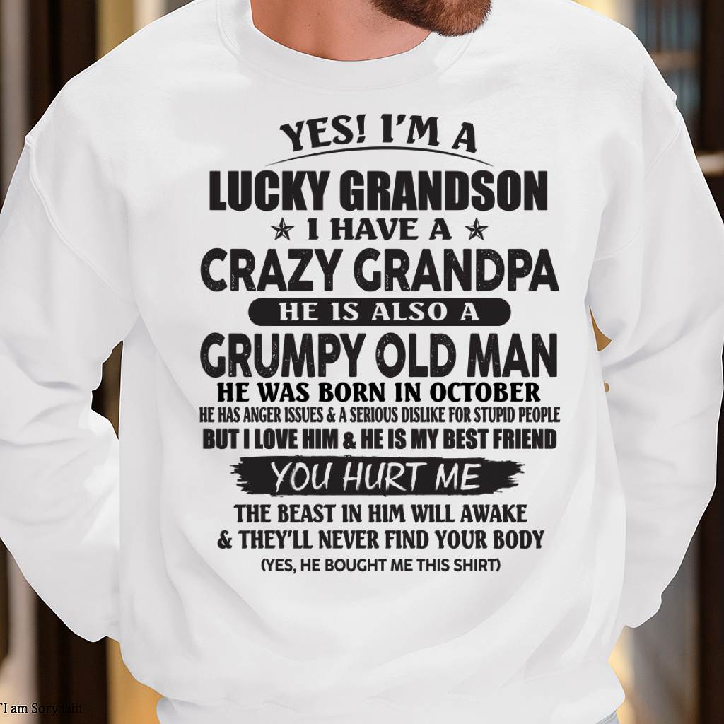 OCTOBER - LUCKY GRANDSON OF CRAZY GRANDPA -  PERFECT GIFT FROM GRANDPA - ntnt10 (SKU12-145-10)
