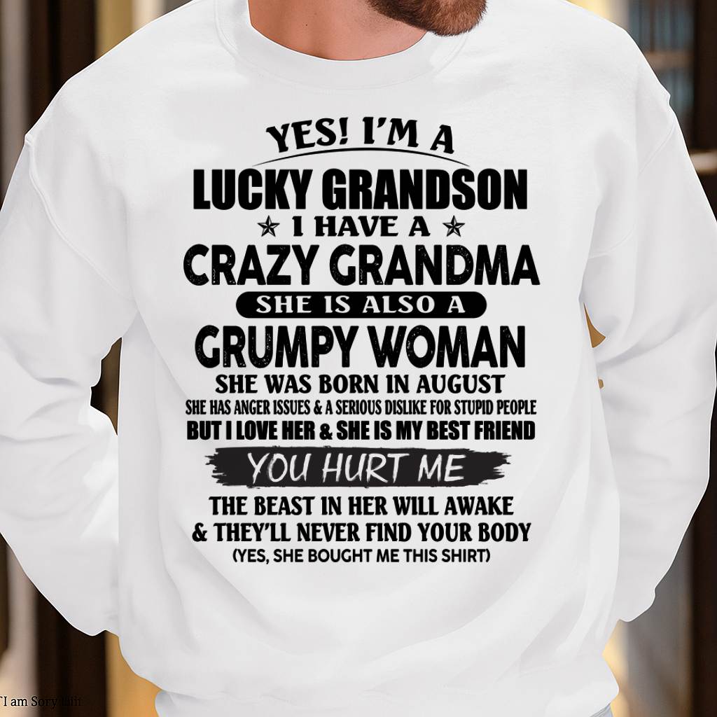 AUGUST - LUCKY GRANDSON OF CRAZY GRANDMA -  PERFECT GIFT FROM GRANDMA - ntnt08 (SKU12-113-08)