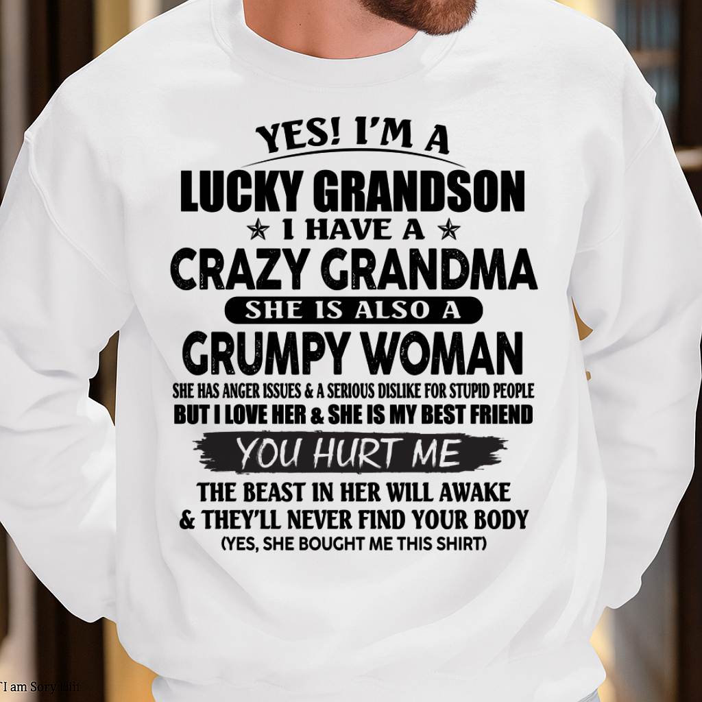 LUCKY GRANDSON OF CRAZY GRANDMA -  PERFECT GIFT FROM GRANDMA - ntnt00 (SKU12-113-00)