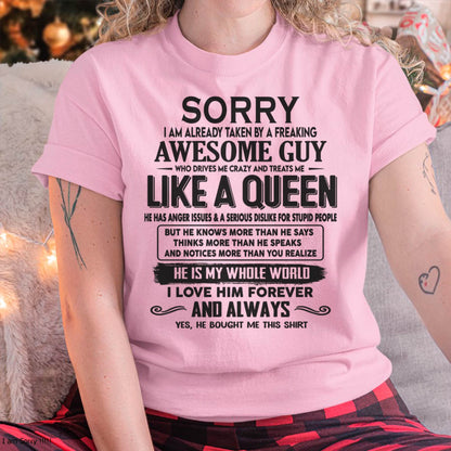 Sorry I am already taken by a freaking awesome guy - Gift for Wife From Husband - ntnt00 (SKU08-25-00)