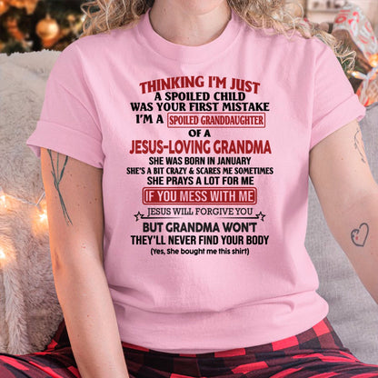Christian Girl Shirt – Spoiled by Grandma January Edition – From Grandma to Granddaughter ntnt01 (SKU07-181-01)