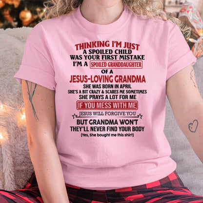 Christian Girl Shirt – Spoiled by Grandma April Edition – From Grandma to Granddaughter ntnt04 (SKU07-181-04)