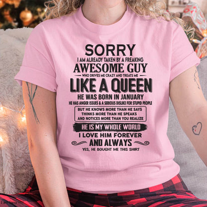 January - Sorry I am already taken by a freaking awesome guy - Gift for Wife From Husband - ntnt01 (SKU08-25-01)