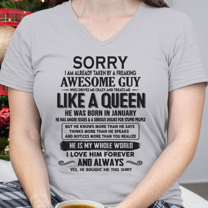 January - Sorry I am already taken by a freaking awesome guy - Gift for Wife From Husband - ntnt01 (SKU08-25-01)