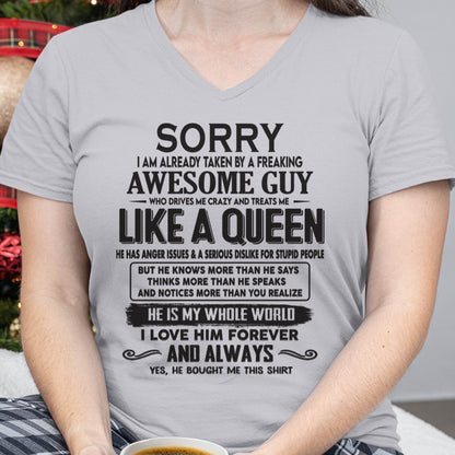 Sorry I am already taken by a freaking awesome guy - Gift for Wife From Husband - ntnt00 (SKU08-25-00)