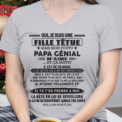 MARS - Oui, je suis une fille têtue – T-shirt | Cadeau d’anniversaire de papa pour sa fille - ntnt03 / fr03 (SKU12-214-03)