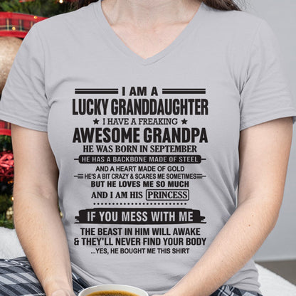 I Am A Lucky Granddaughter T-Shirt – Birthday Gift From September Grandpa / Man - ntnt09 (SKU11-122-09)